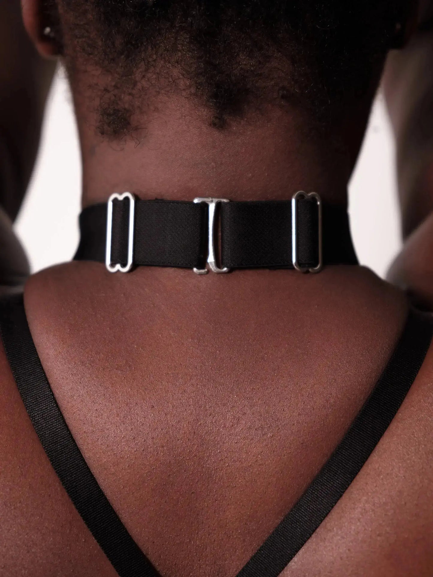 black mesh lingerie collar with silver hardware and adjustable fit